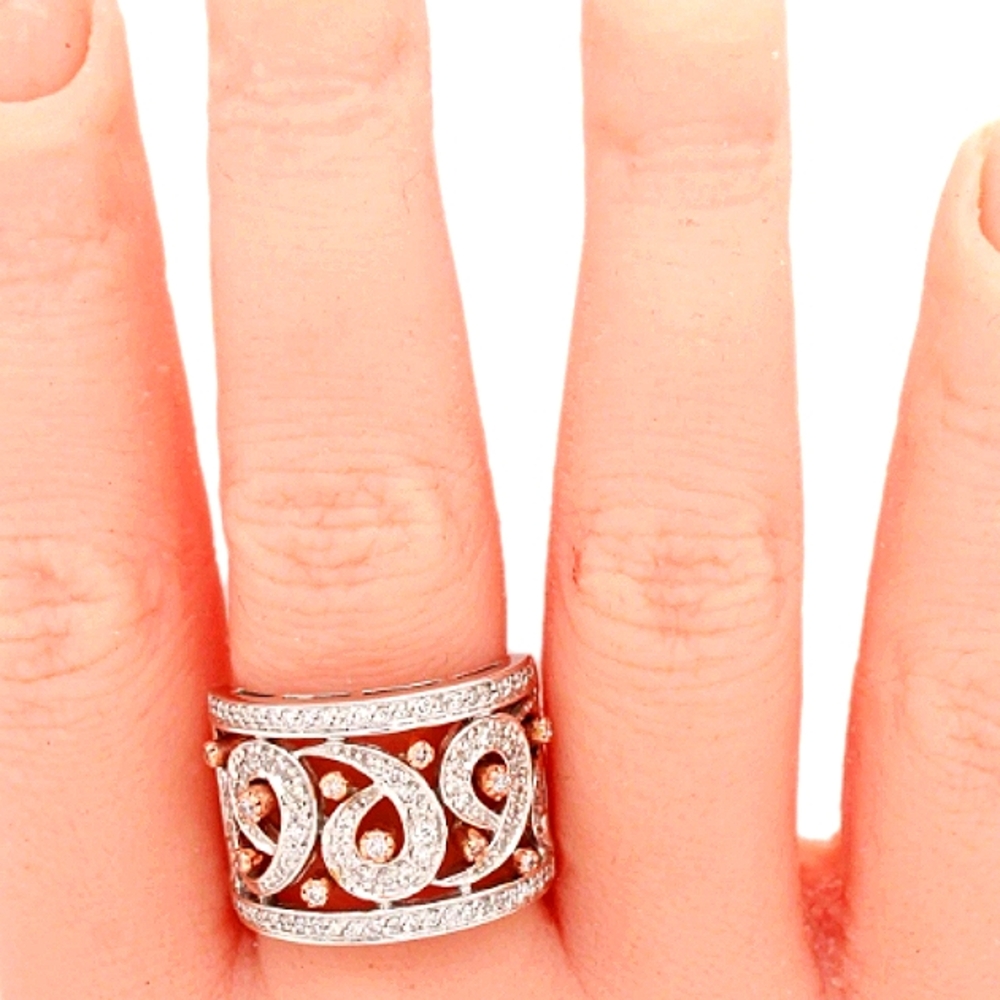 14K Sonia Bitton White & Rose Gold Diamond Swirl Wedding Ring  - Picture 5 of 5
